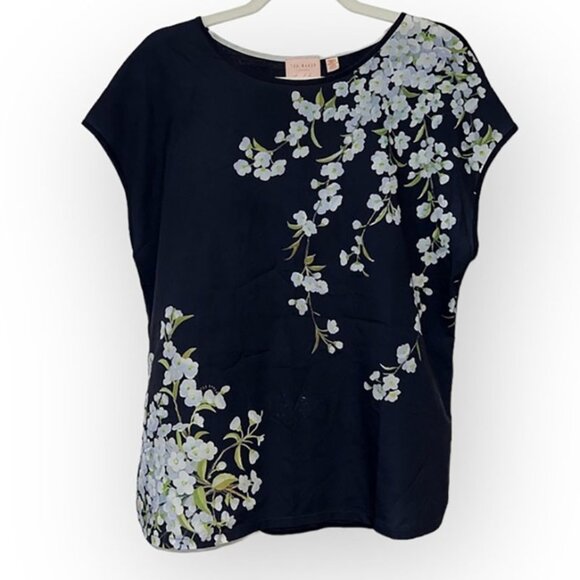 Ted Baker Black Floral short sleeves boat neck top size 8 - Picture 1 of 9